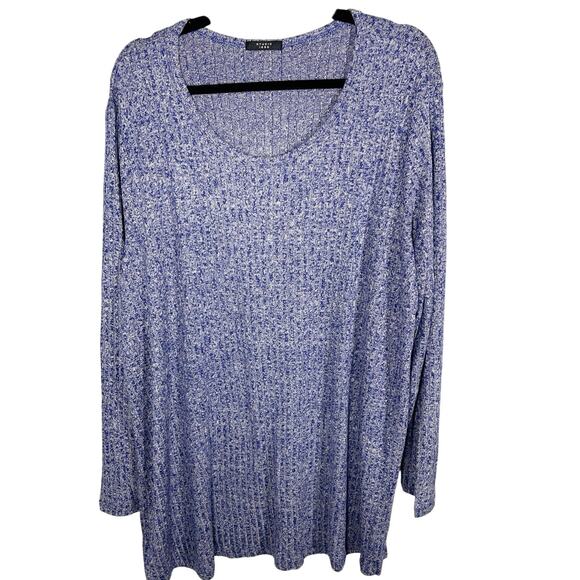 Studio 1886, Size 2X, Blue & White Rib Knit Sweater, Super Soft, Variated Knit - Picture 1 of 6